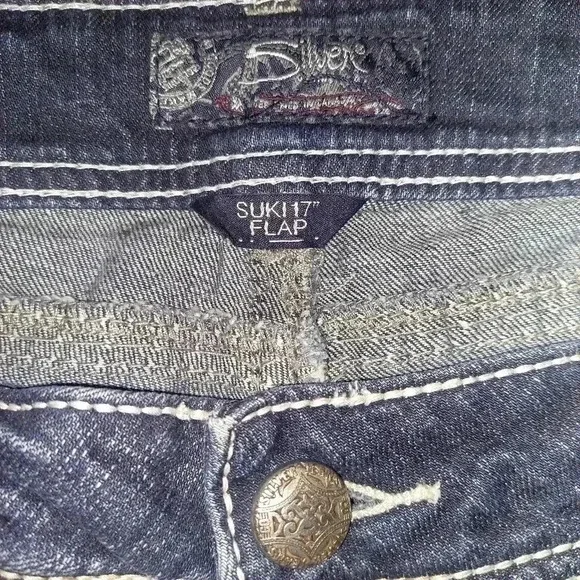 Silver Berkley Flap Women’s Blue Jeans Denim Size w26/L30 Stretchy Straight Embr - Picture 8 of 10
